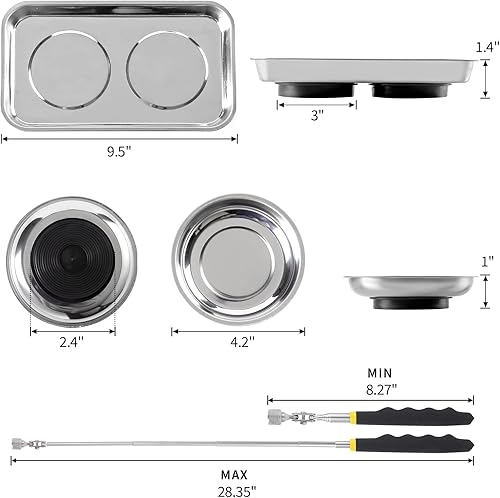 Miniatura 2 de 3 bandejas magnéticas con 8 libras, juego de herramientas magnéticas telescópicas de recogida magnética, rectángulo de 9.5 pulgadas, 2 piezas de 4