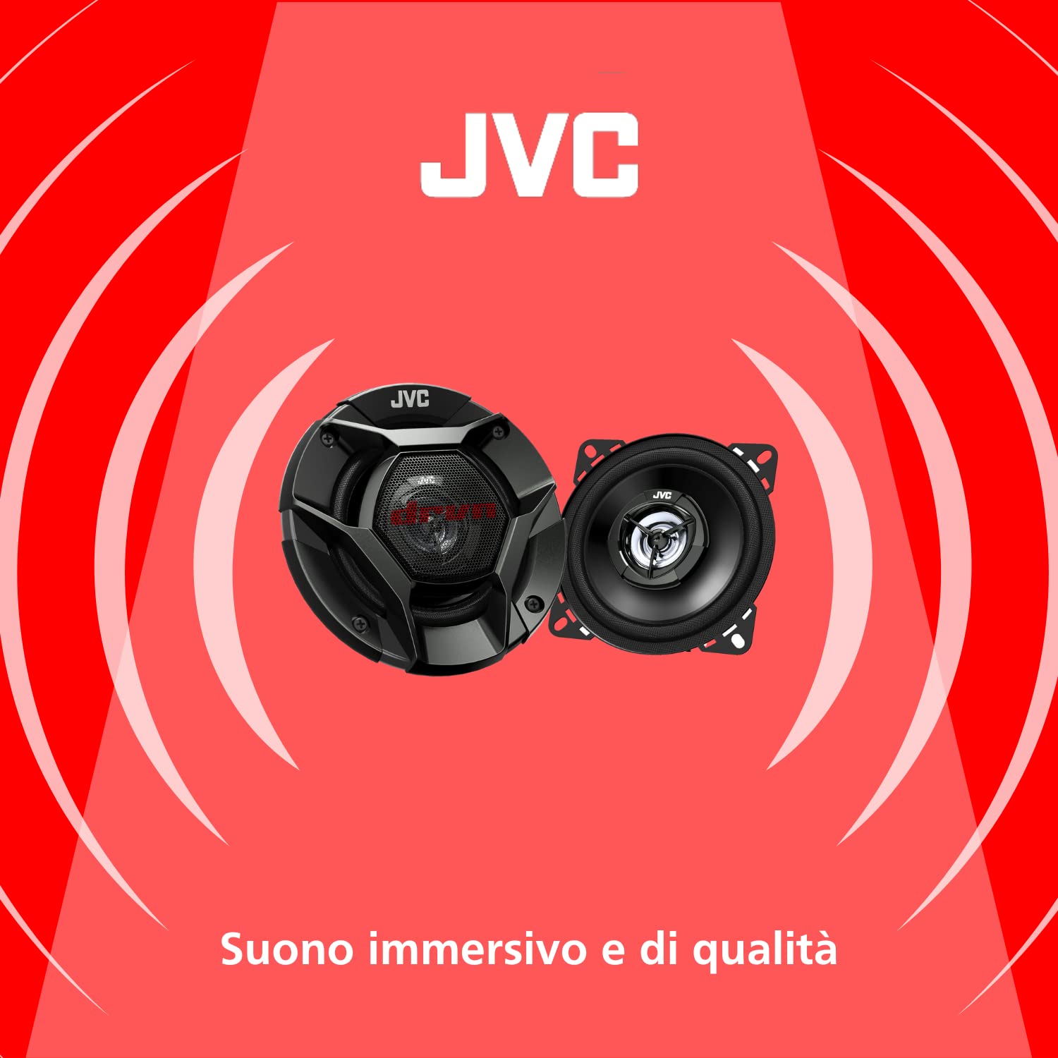 JVC CS-DR420 Altoparlante per Auto Mono, Potenza 220W, risposta in frequenza 114-23.000 Hz, cono in fibra di carbonio per un suono nitido, profondità di 45,5 mm, Nero