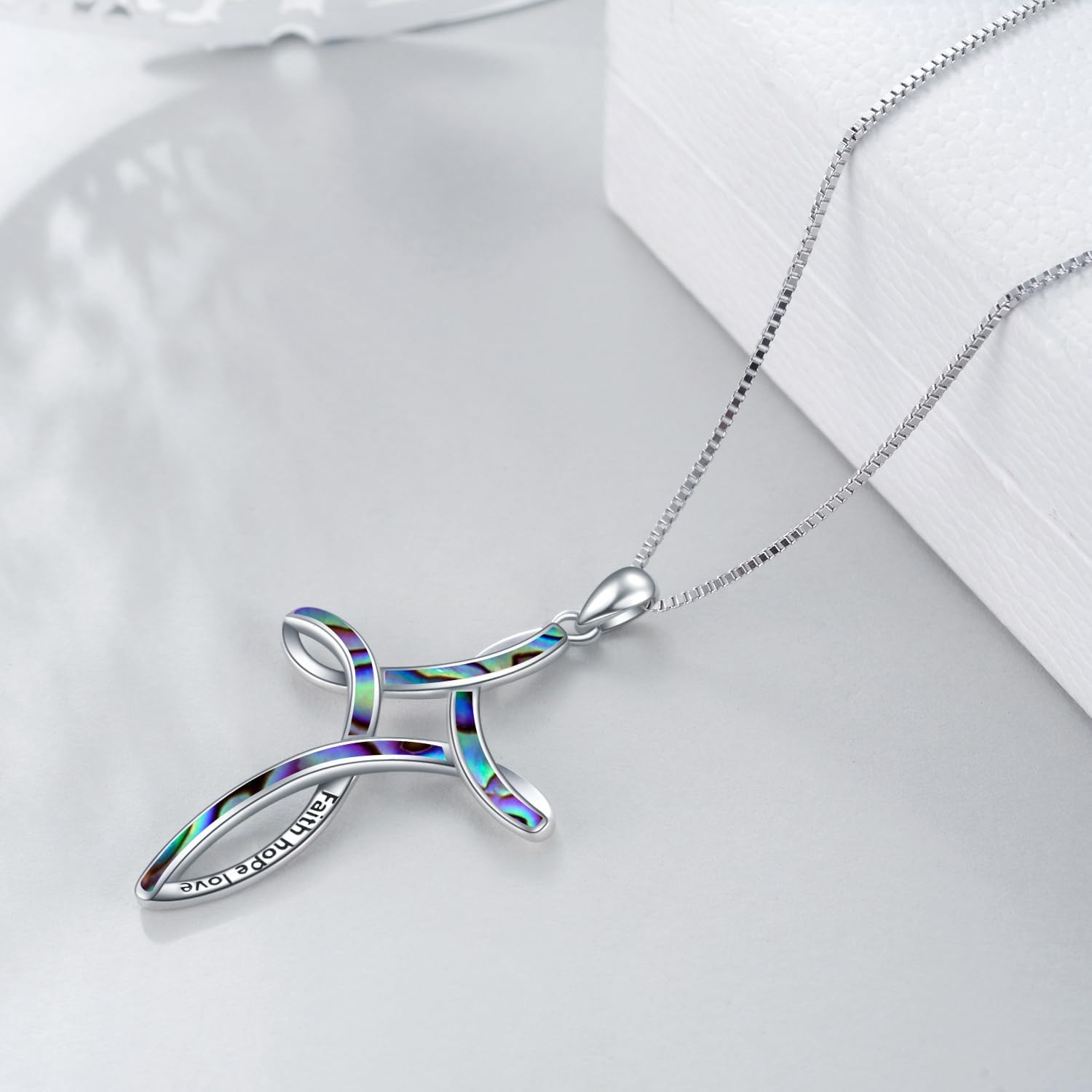 WINNICACA Opal Cross Necklace for Women, 925 Sterling Silver Cross Pendant Necklaces Celtic Knot Blue White Opal Jewelry Confirmation Gifts for Women Her Wife Mom Daughter Birthday Valentines Day Gift - Image 6