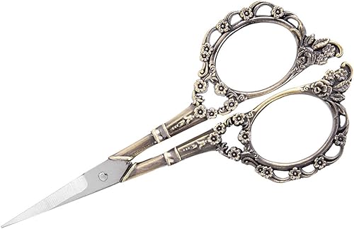 Miniatura 7 de Tijeras de acero inoxidable bordado de costura con patrón de flores vintage para manualidades de costura (bronce)