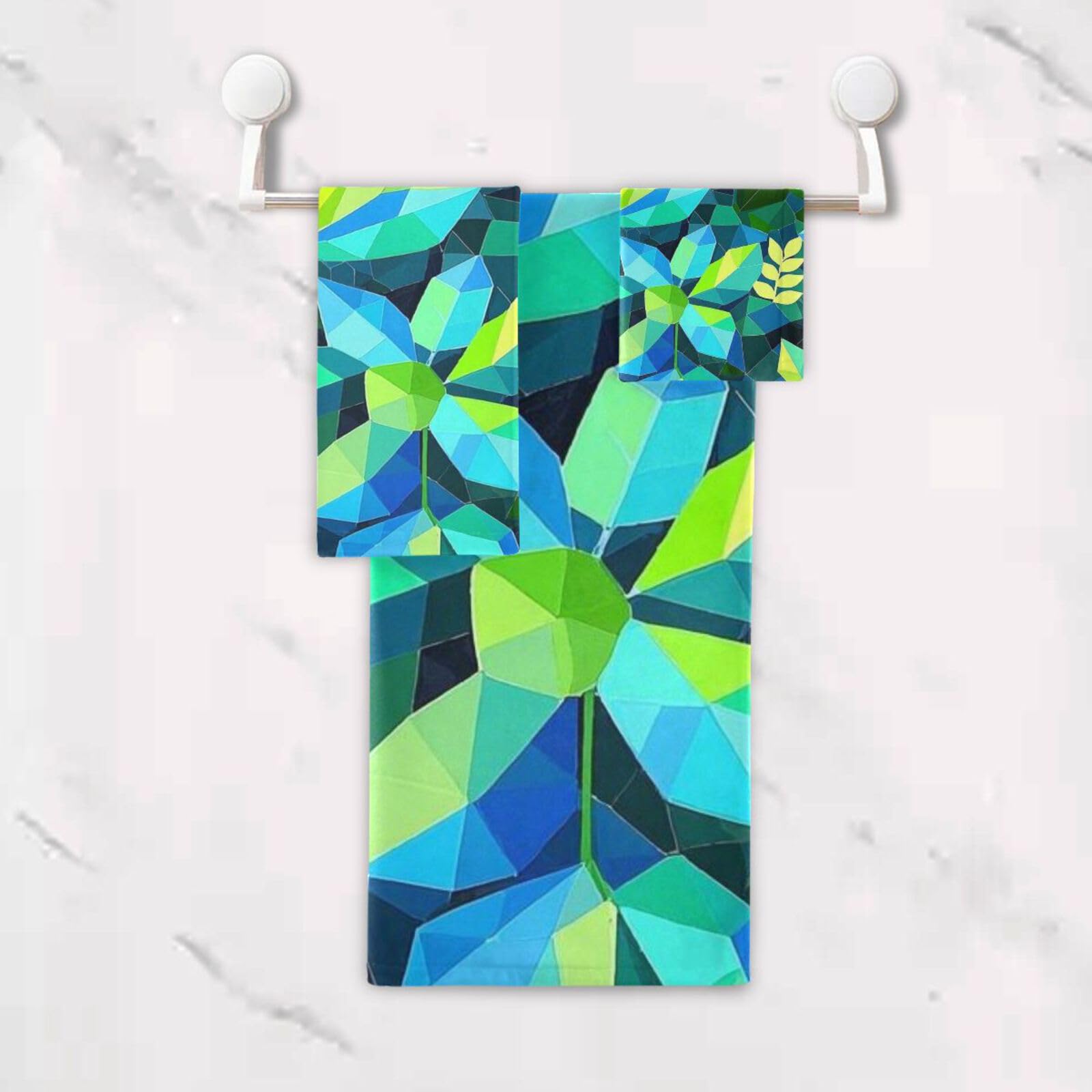 Set di 3 asciugamani assorbenti per il viso con foglie astratte geometriche, 1 asciugamano da bagno, 1 asciugamano per le mani, 1 panno per yoga, bagno, cucina
