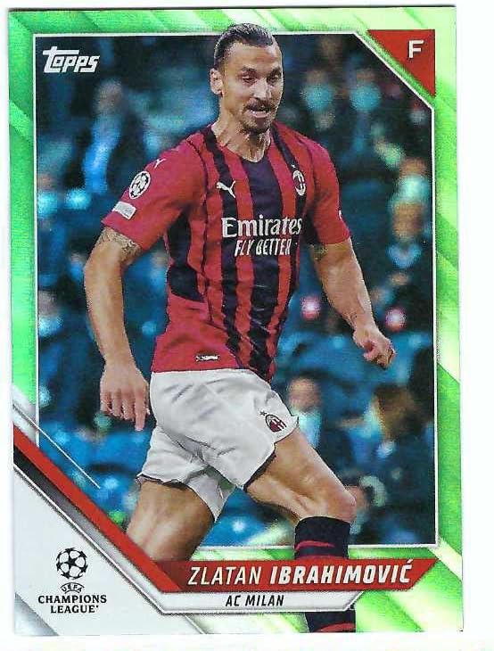 ZLATAN IBRAHIMOVIC 2021-22 Topps UEFA Champions League Soccer #52 NEON GREEN PARALLEL Card #058 of only 199 Made! AC Milan Sweden