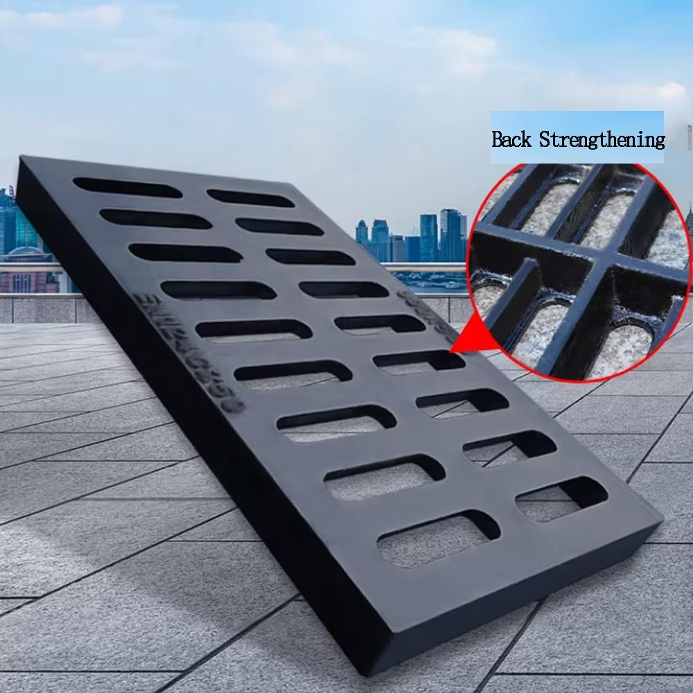 Genérico Rejilla de Drenaje de Hierro Fundido de Alta Resistencia para entradas de vehículos, 20x8, 20x10, 20x14 - Drenaje de Canal Rectangular para aceras y Pisos de concreto (70x40x3cm - 27.5x16x1.