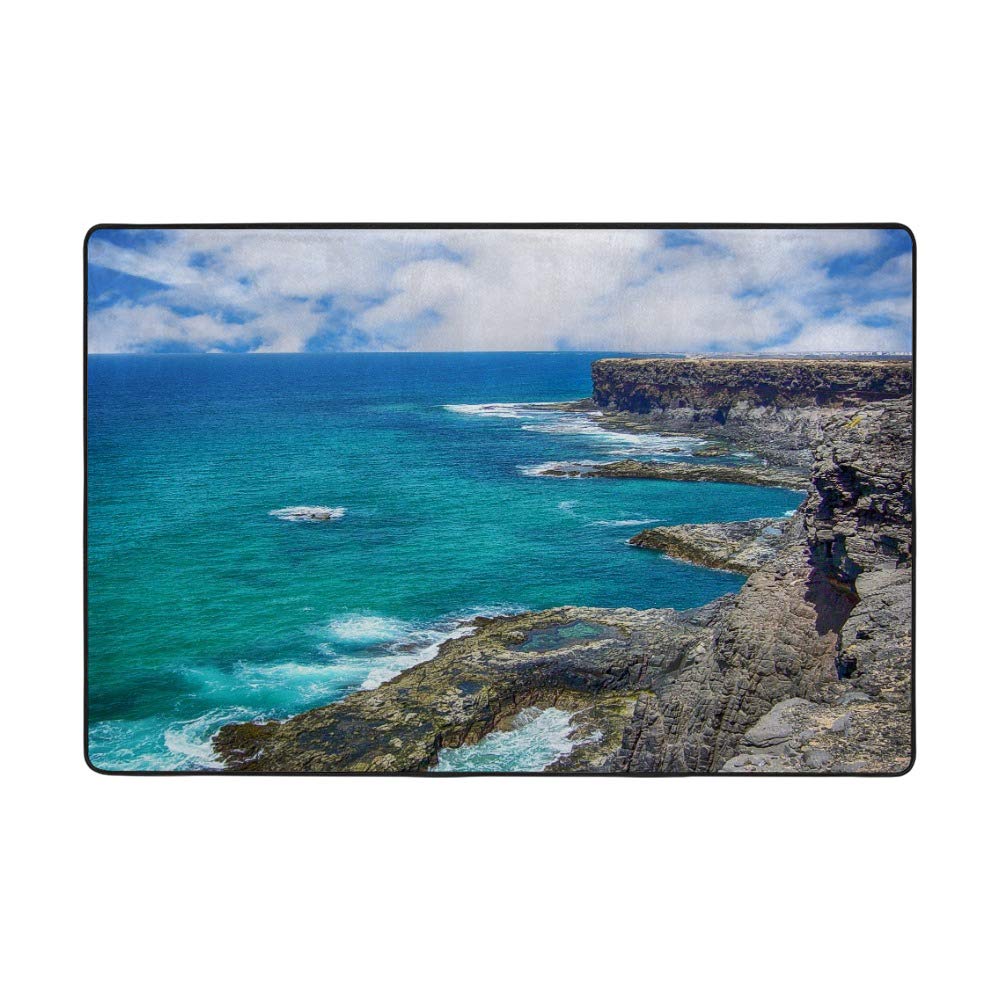Tapis Costa Bleu Mer Plage Falaise Grand Tapis Salon Velours Corail 183x122