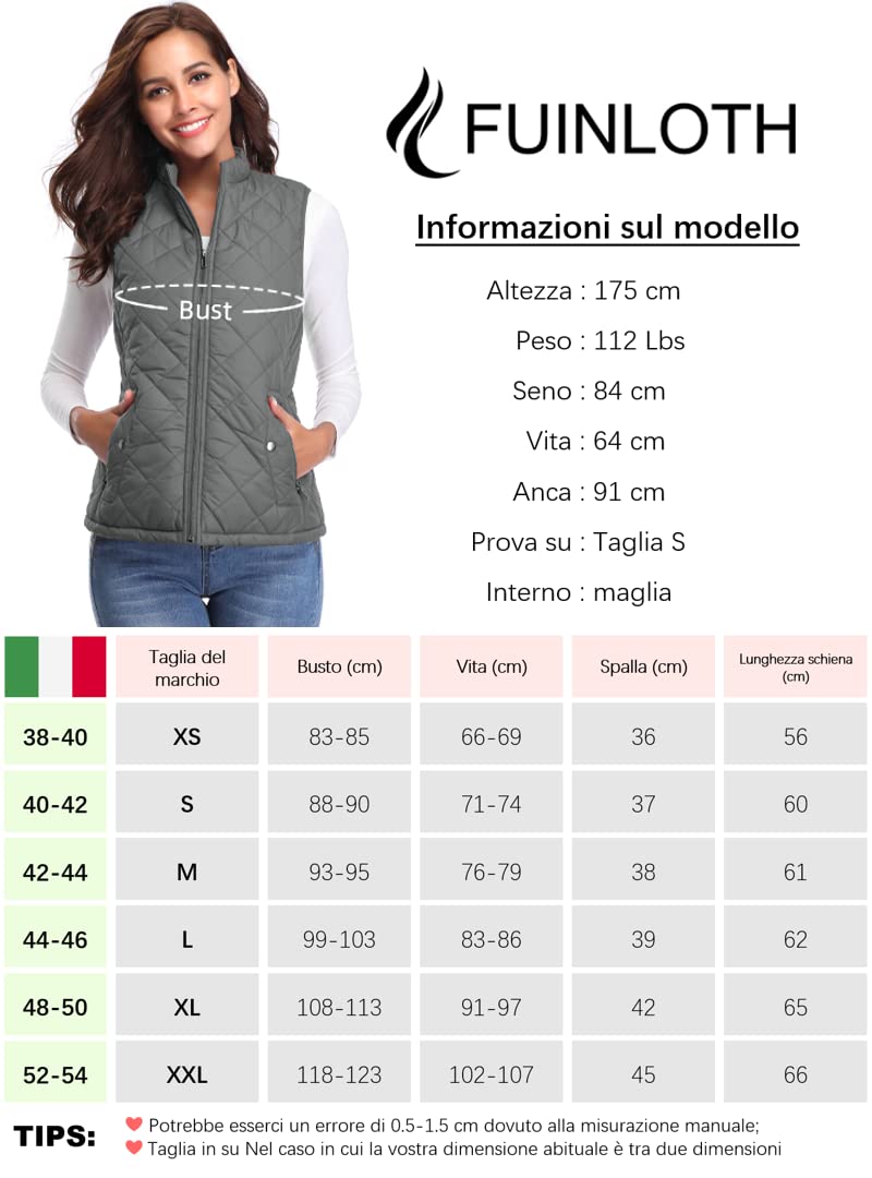 fuinloth Gilet Donna Smanicato Invernale Panciotto Dritto Collarei Giacche Ultraleggeri Senza Maniche Giacca con Tasca con Cerniera
