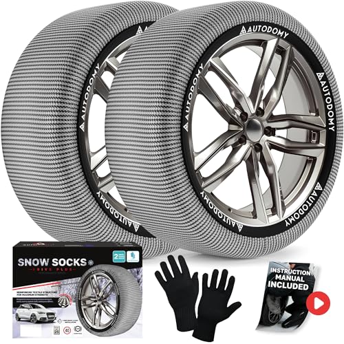 Autodomy Textile Snow Chains Size XL Compatible with All Tires | Snow Socks for Tyres | Textile Car Snow Chains Quick to Install with No Tools Required