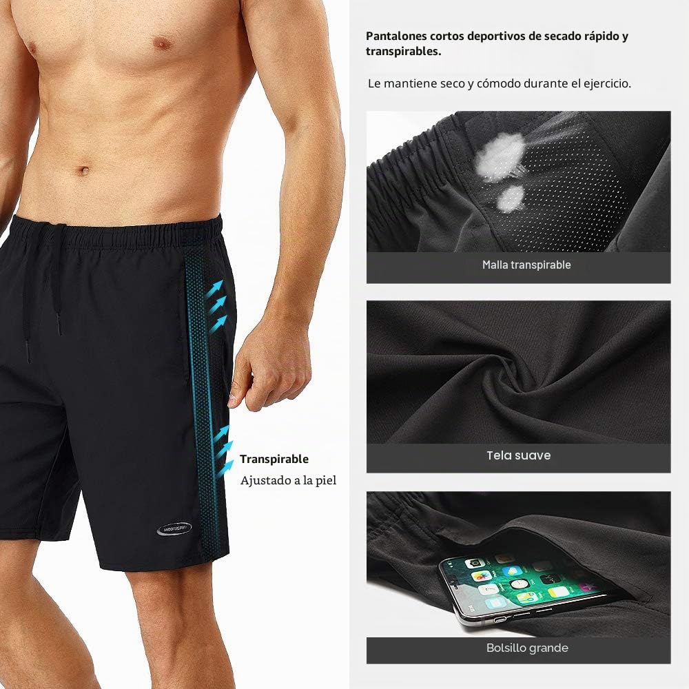 MOBIUSPHY Shorts Deportivos Hombre Running Fitness Gym Negro