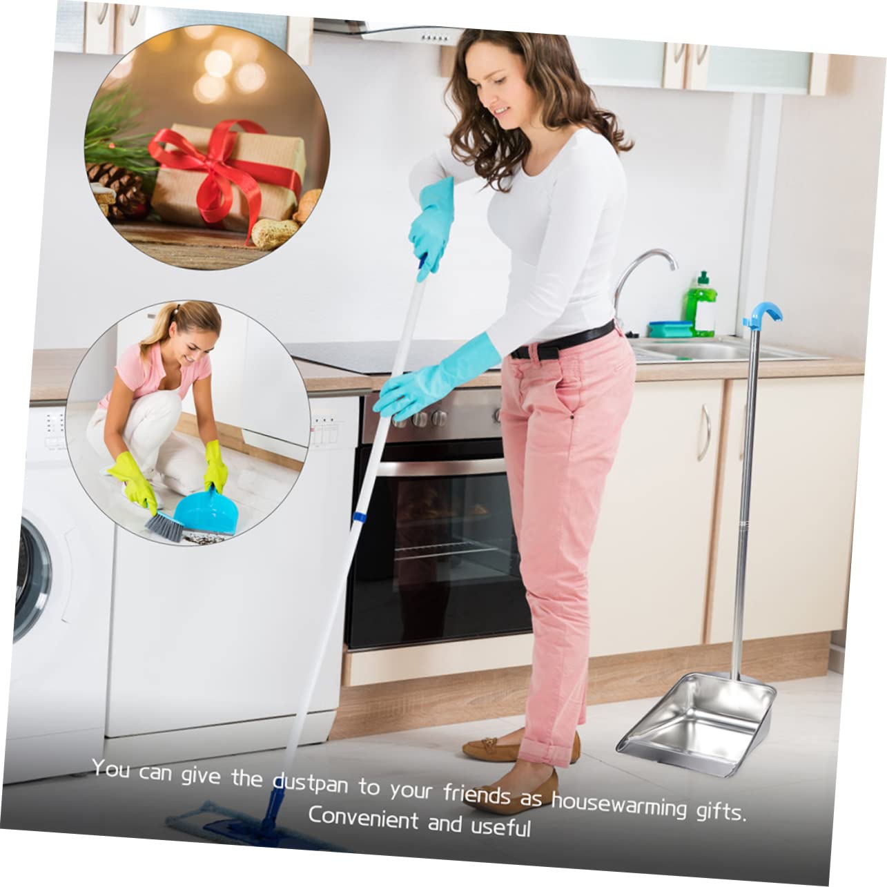 Zerodeko Edelstahl Elegantes Design Langem Griff Kehrschaufel mit Verschleißfestes Reinigungswerkzeug mit Spiegelpolierter Oberfläche für Haushalt und Küche