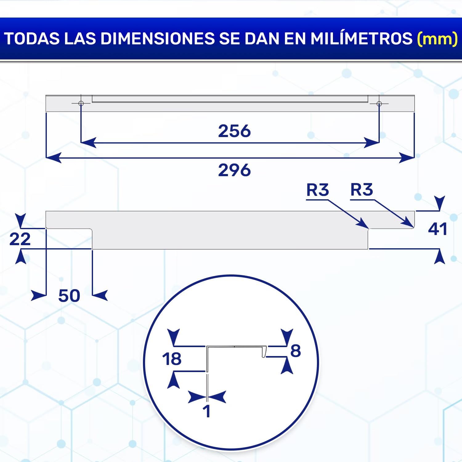 MONTERAL 2 Piezas Ocultos Tiradores Cocina 296 x 41 mm Distancia Entre Orificios Fijación 256 mm - Tiradores Armarios Cocina y Muebles Fabricado en Aluminio con Recubrimiento Anodizado - Color Gris
