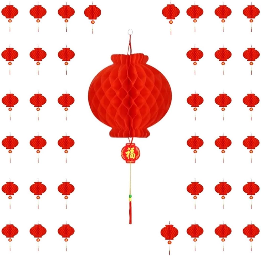KYMY 40pcs Chinese & Vietnamese Red Paper Lanterns, 2026 Hanging Round Decorative Red Paper Lanterns for Lunar New Year,Spring Festival, Wedding Celebration, Home Decorations (15cm-5.9inch)