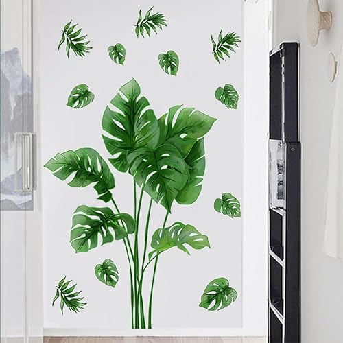 Runtoo Pegatinas de pared de hojas de palmera verde tropical Monstera Plantas Hojas Pegatinas de pared Sala de estar Dormitorio Oficina