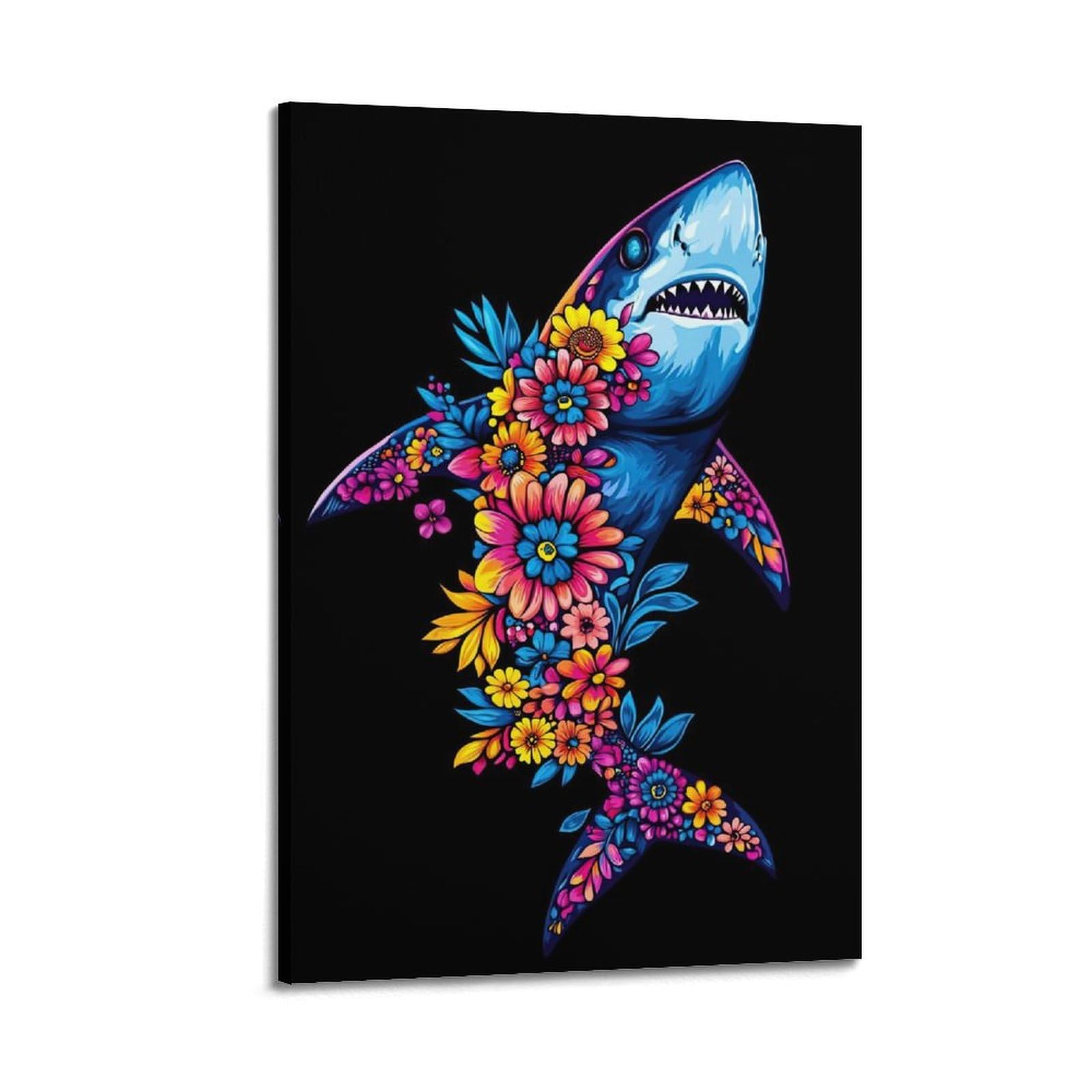 ZSZWHJ Animal Poster Sharks And Flowers Poster Decorative Painting Canvas Wall Posters And Art Picture Print Modern Family Bedroom Decor Posters 24x36inch(60x90cm)