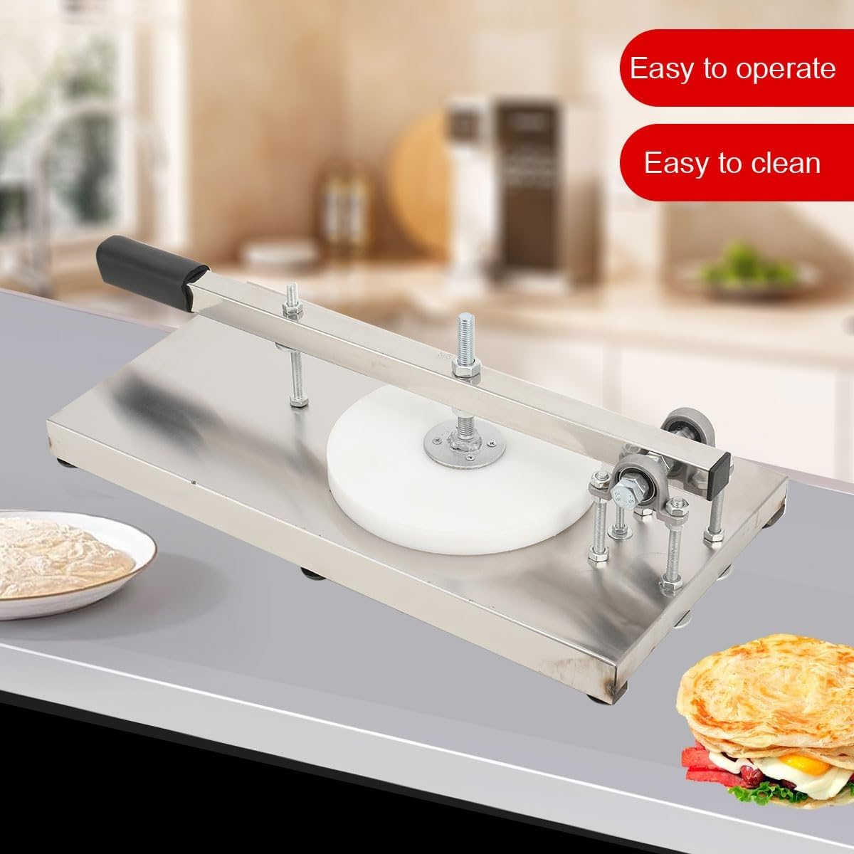 Pizzateig-Presse, Pizzateig-Presse aus Edelstahl for weichen Teig mit Einstellbarer Höhe – perfekt for die Herstellung von Hand Pies, Pizza und Ciabatta(20cm)
