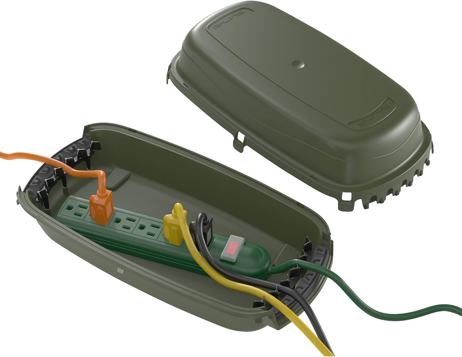 D-Line Outdoor Weatherproof Electrical Cable Box, IP54 Rated for Safe Outdoor Use, Power Strip Enclosure, Plug Protector, Garden Extension Cord Cover - 11.4in (L) x 4.92in (W) x 4.33in (H) - Green