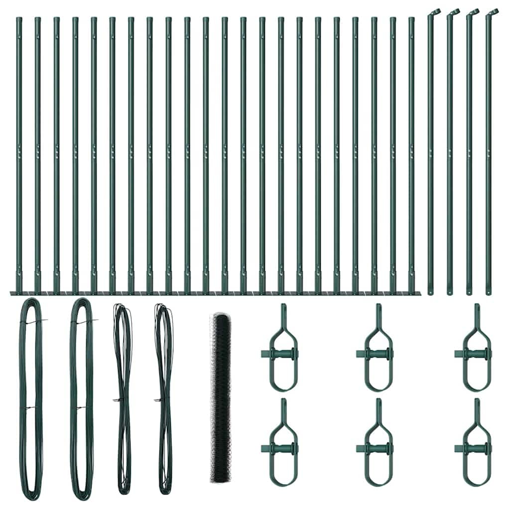 Green Steel PVC Fence Post 50 x 1.6 m 36 mm Mesh Outdoor Garden Security Barrier Kit with Concrete Posts Weather Resistant Corrosion Proof Easy Assembly for Terrace Yard Enclosure