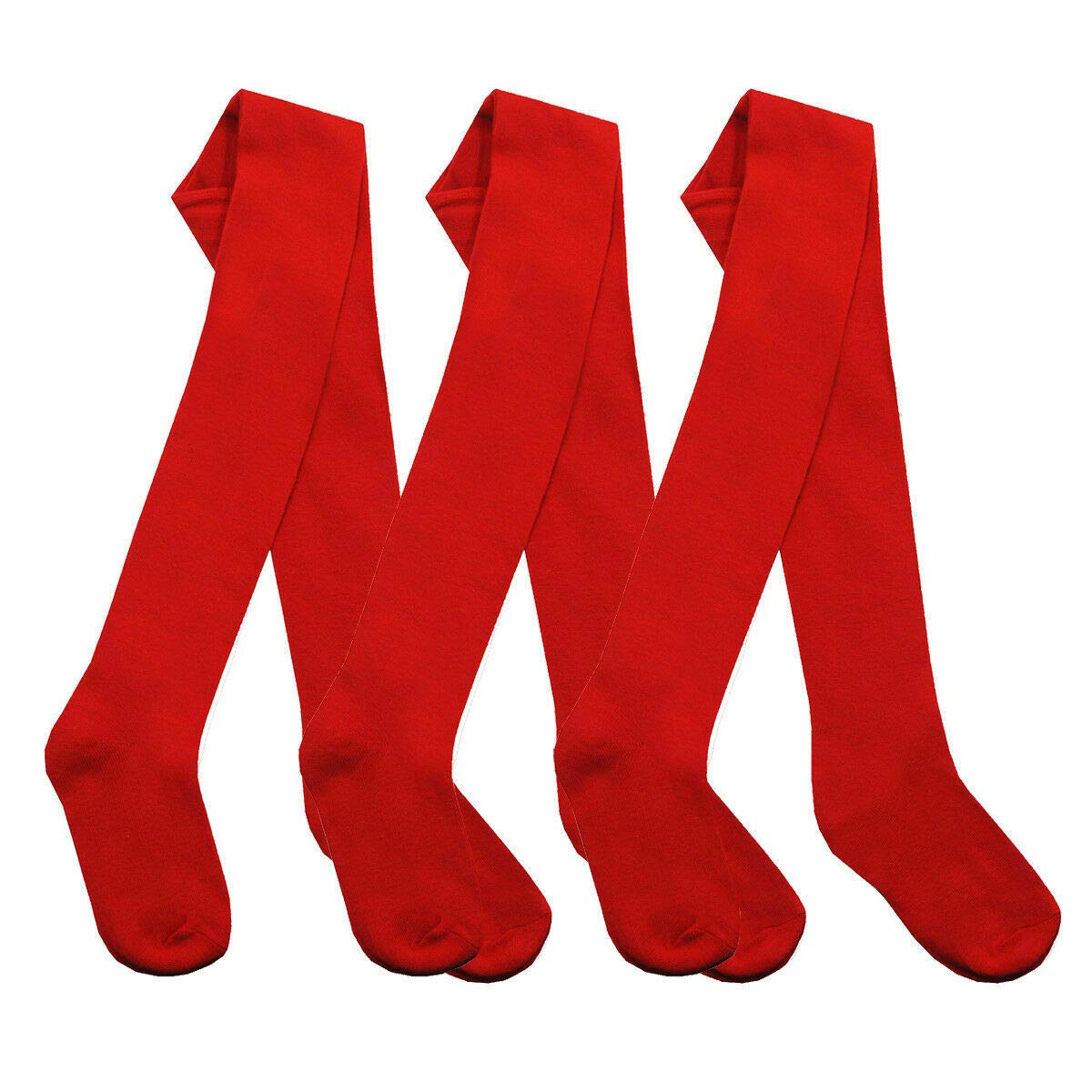 Britwear Girls Red 3 X Tights For School Cotton Rich Colour: Size:3-4 Years