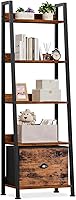Furologee 5-Tier Ladder Bookshelf with Removable Drawer - Rustic Wood Metal Freestanding Storage Shelf for Living Room, Bedroom, Office, Balcony