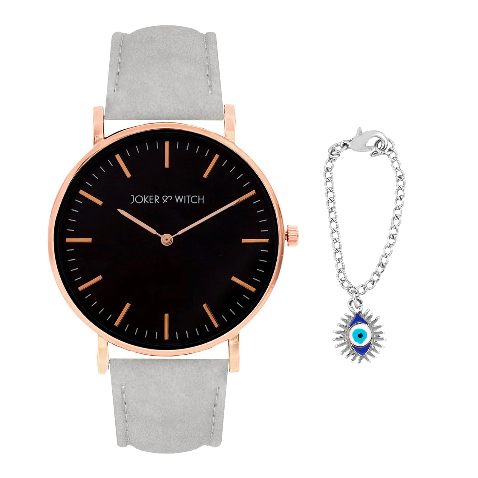Joker & Witch Leather Women No Evil Analog Watch & Charm Set, Black Dial, Gray Band (B0C9PZCY7V) Amazon Price History, Amazon Price Tracker