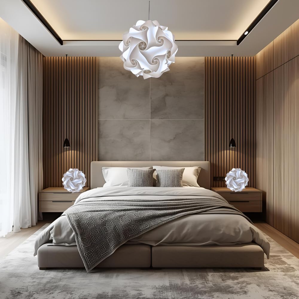 Lampadesign® Lampada a sospensione moderna Camera da letto soggiorno cucina FIOCCO Sfera bianca 50 cm Lampadario moderno elegante Luce sala da pranzo centro tavolo salotto Lampadina led fredda E27