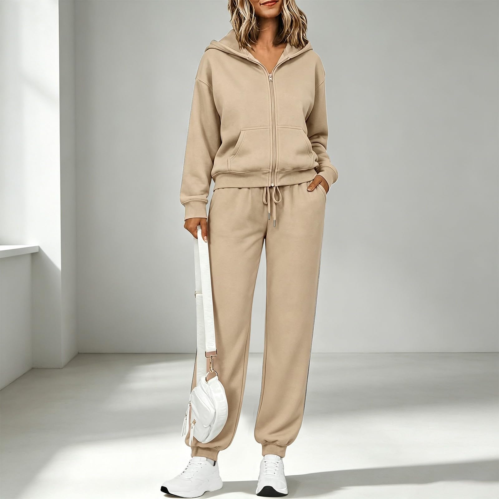 Tuta Donna Sportiva Invernale Felpa con Zip e Cappuccio Pantaloni