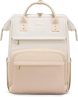 LOVEVOOK Leather Backpack for Women, 15.6 inch Laptop Backpack, Professional Work & Travel Bag, Beige-Flesh Beige