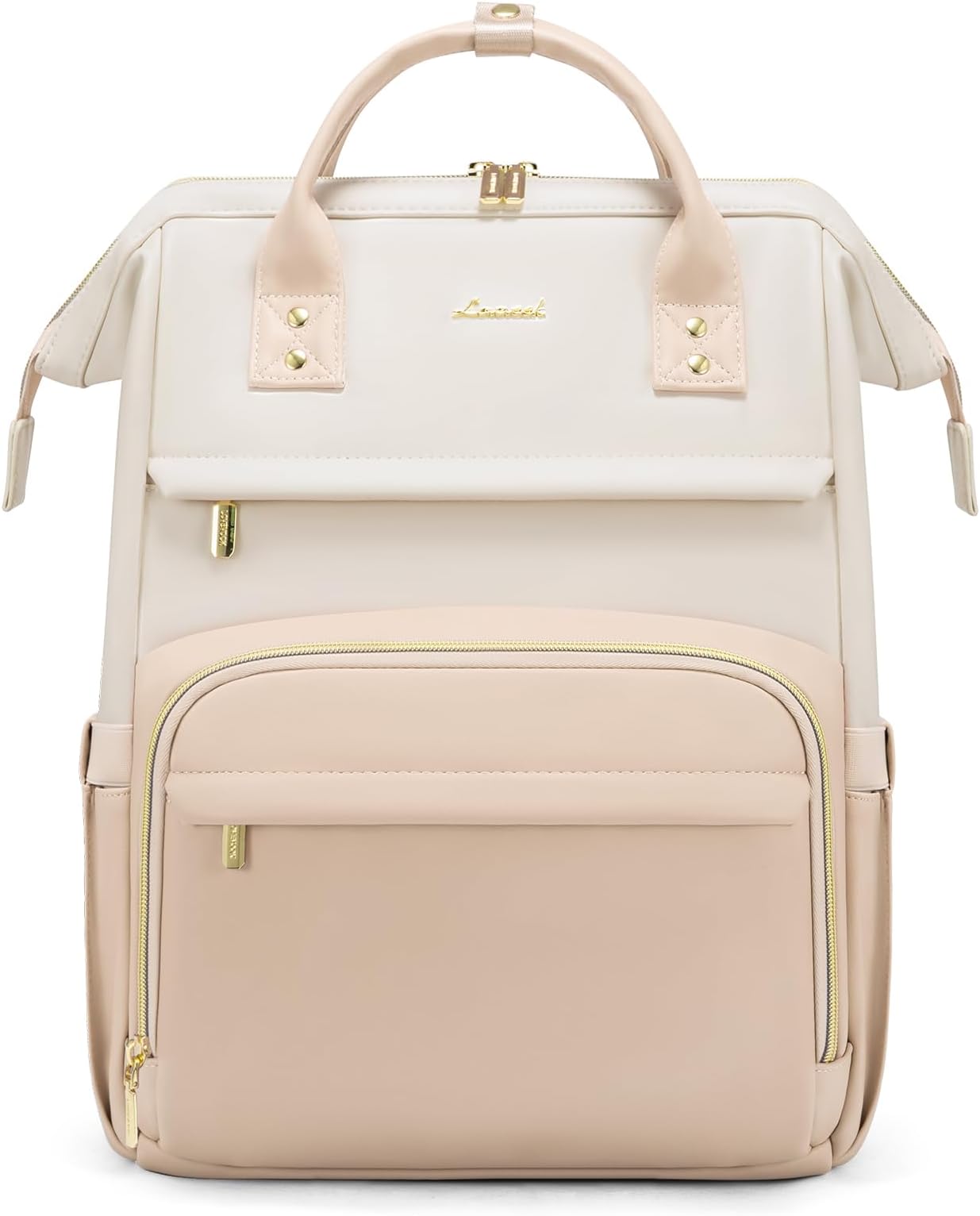 LOVEVOOK Leather Backpack for Women, 15.6 inch Laptop Backpack, Professional Work & Travel Bag, Beige-Flesh Beige