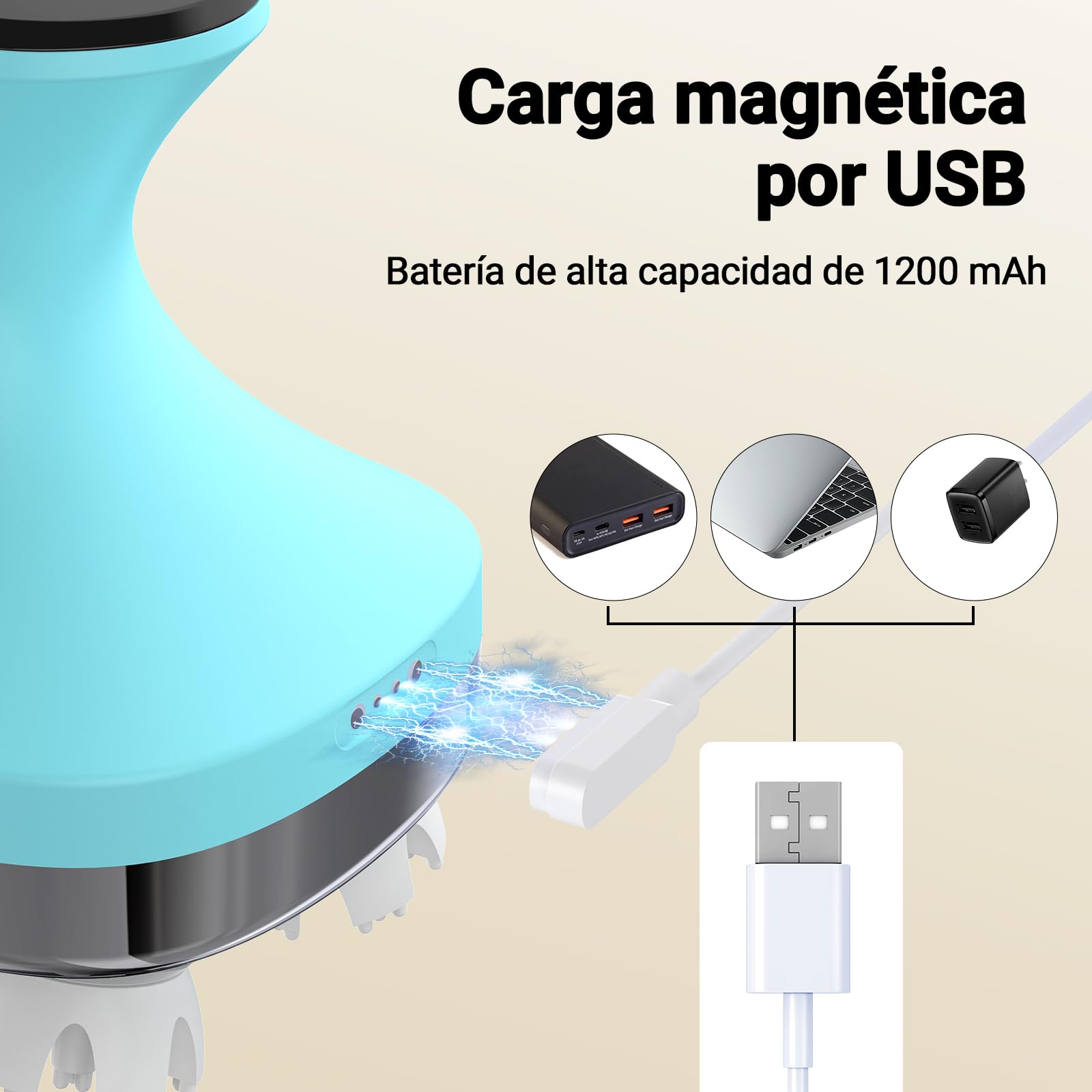 Masajeador de Cuero Cabelludo Eléctrico IPX7, 4D Recargable con 108 Puntos de Masaje, para Crecimiento del Cabello y Relajación - Uso en Cabeza y Todo el Cuerpo