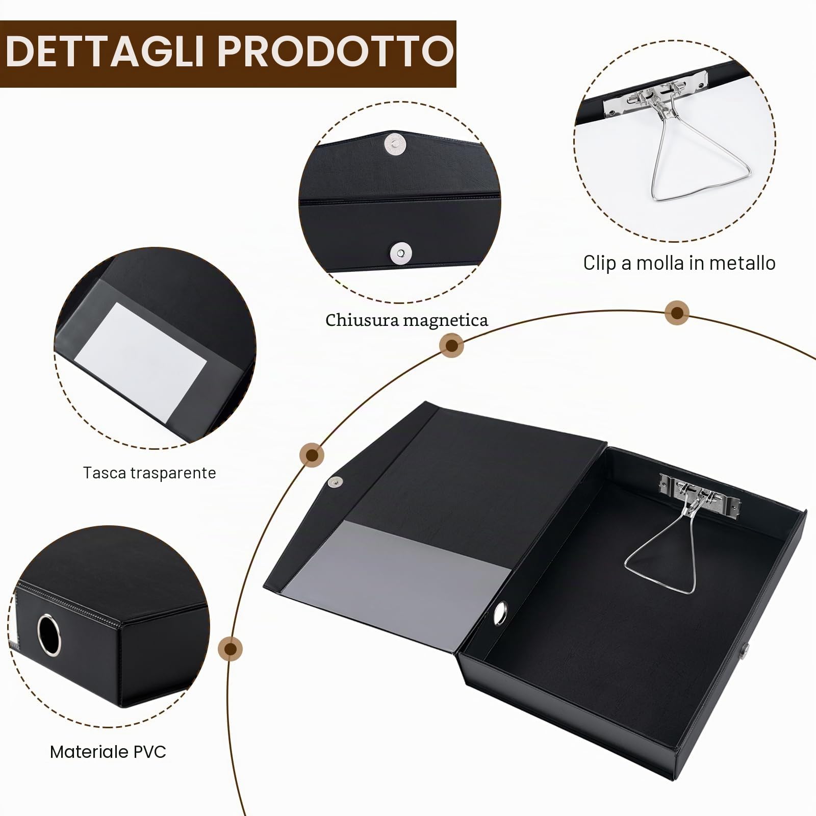 Scatola Archivio A4, 6 Pezzi Scatola Archivio con Coperchio Magnetica e Clip - Dorso 50mm - Scatole di Documenti Pieghevole per Ufficio, Casa, Scuola (Nero)