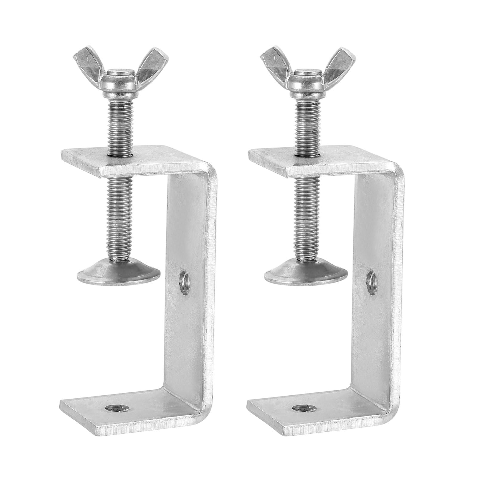 sourcing map 2 Pcs 304 Stainless Steel C Clamps 75mm Square Mini Tiger Clamp Adjustable Heavy Duty Metal U Clip with Butterfly Screws for Woodworking Welding, Silver