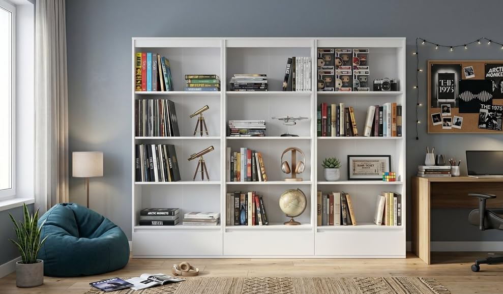 Librería de diseño moderno BDW Palermo blanca con cajón espacioso 2