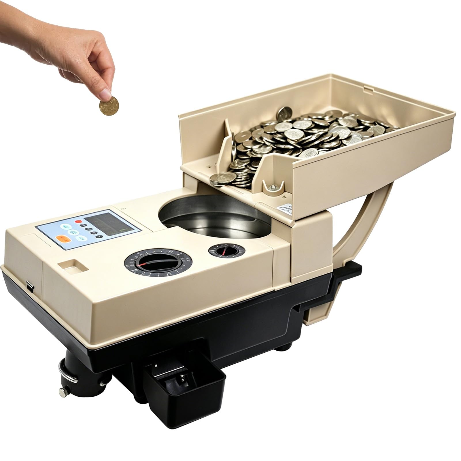 Contador y clasificador automático de monedas, clasificador eléctrico de alta velocidad con panel de control inteligente, diámetro y grosor ajustables, bandeja para 2000 monedas, para empresas