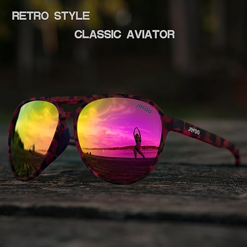 Miniatura 9 de Jefoo Gafas de sol polarizadas estilo aviador para mujeres y hombres, gafas de sol deportivas retro de moda para protección UV400 al aire libre