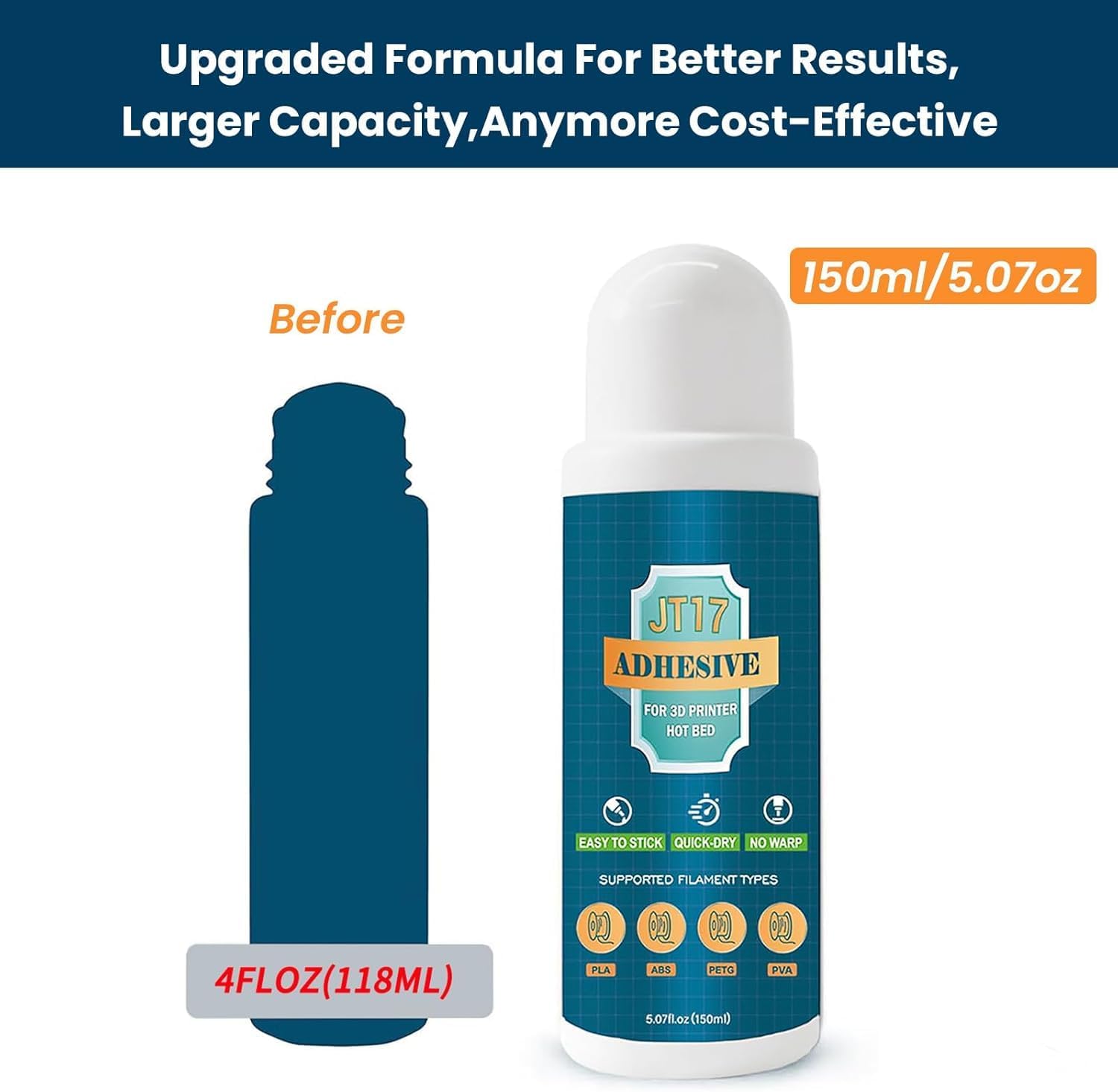 3D Printer Adhesive Glue,150 ml Orignal 3D Printer Glue for Hot Bed,Reduces Warping for ABS, ASA, PLA,TPU, and PETG Filament on Heated Build Plates,Easy to Apply & Remove,5.07 fl.oz(Pack of 3)
