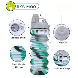MAKERSLAND Collapsible Water Bottle for Adults, Boys, Students, Kids, Reusable Silicone Foldable Water Bottles for Travel Camping Hiking, Portable Sports Water Bottle, Gray & Green