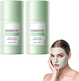 Mugwort Clay Mask Stick for Deep Pore Cleansing - Green Clay Mask Stick for Face with Blackhead Care & Sebum Control - Oil Control & Pore Refining for All Skin Types, Skin Cleansing (2 Bottles)