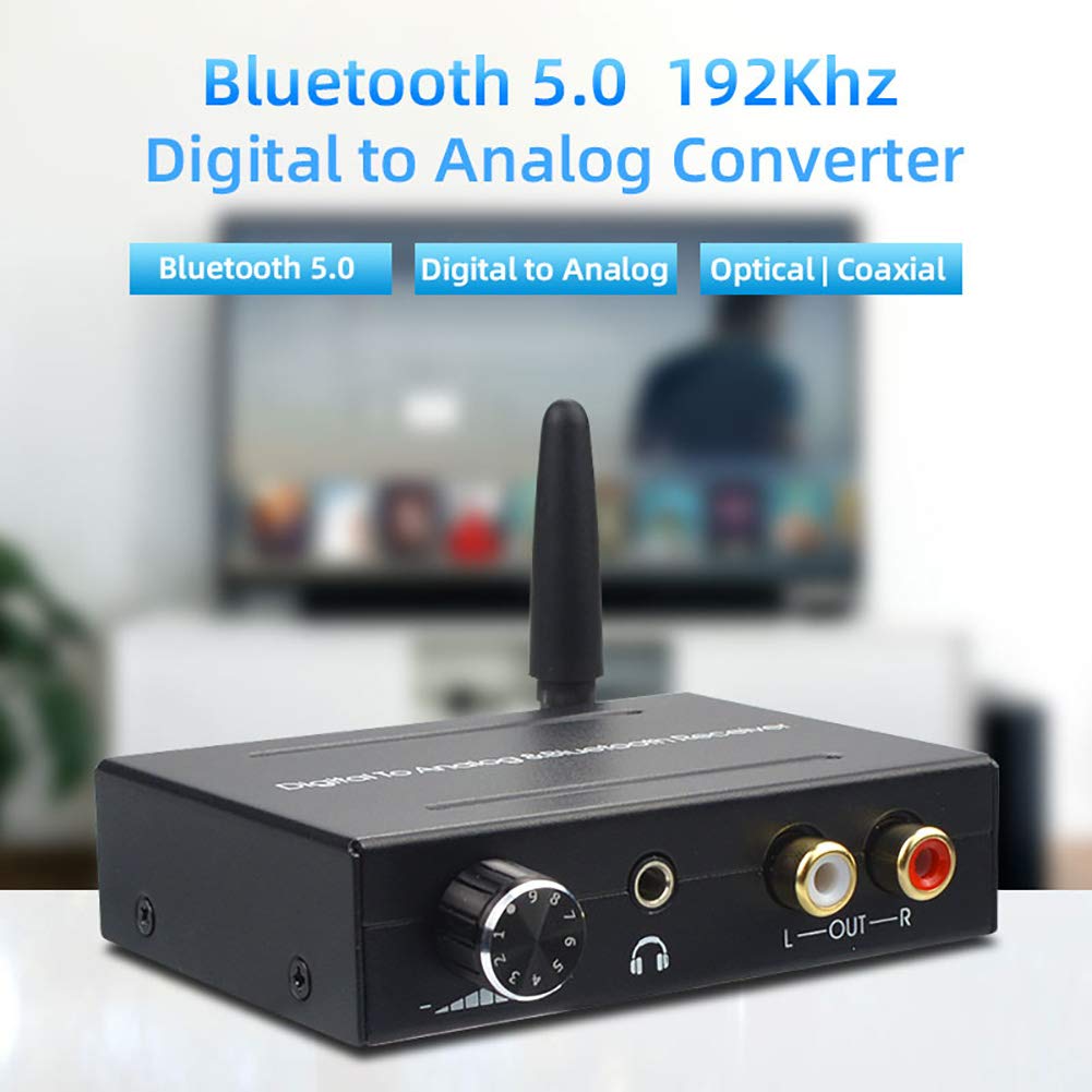 Convertisseur Audio numérique-analogique avec récepteur Bluetooth, 192 kHz, Conversion Optique coaxiale numérique SPDIF DAC vers RCA L/R, pour système de cinéma Maison PS4 HD DVD