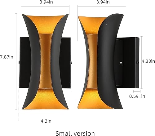 Miniatura 4 de ziidoo Aplique de pared moderno para interiores y exteriores, 7.9 pulgadas IP65 negro y dorado LED luminaria para patio, porche, puerta delantera,