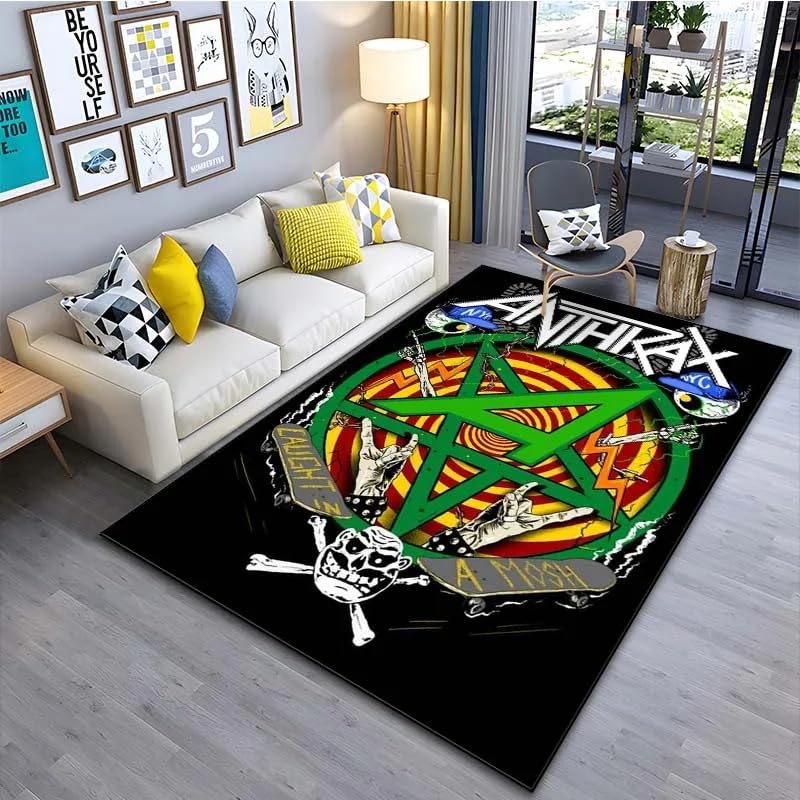 Tappeto con Motivo Rock Anthrax, Misura 15, per Soggiorno, Camera da Letto, Comodino, Bagno, Zona Relax, Music Club H8315 160×200 cm
