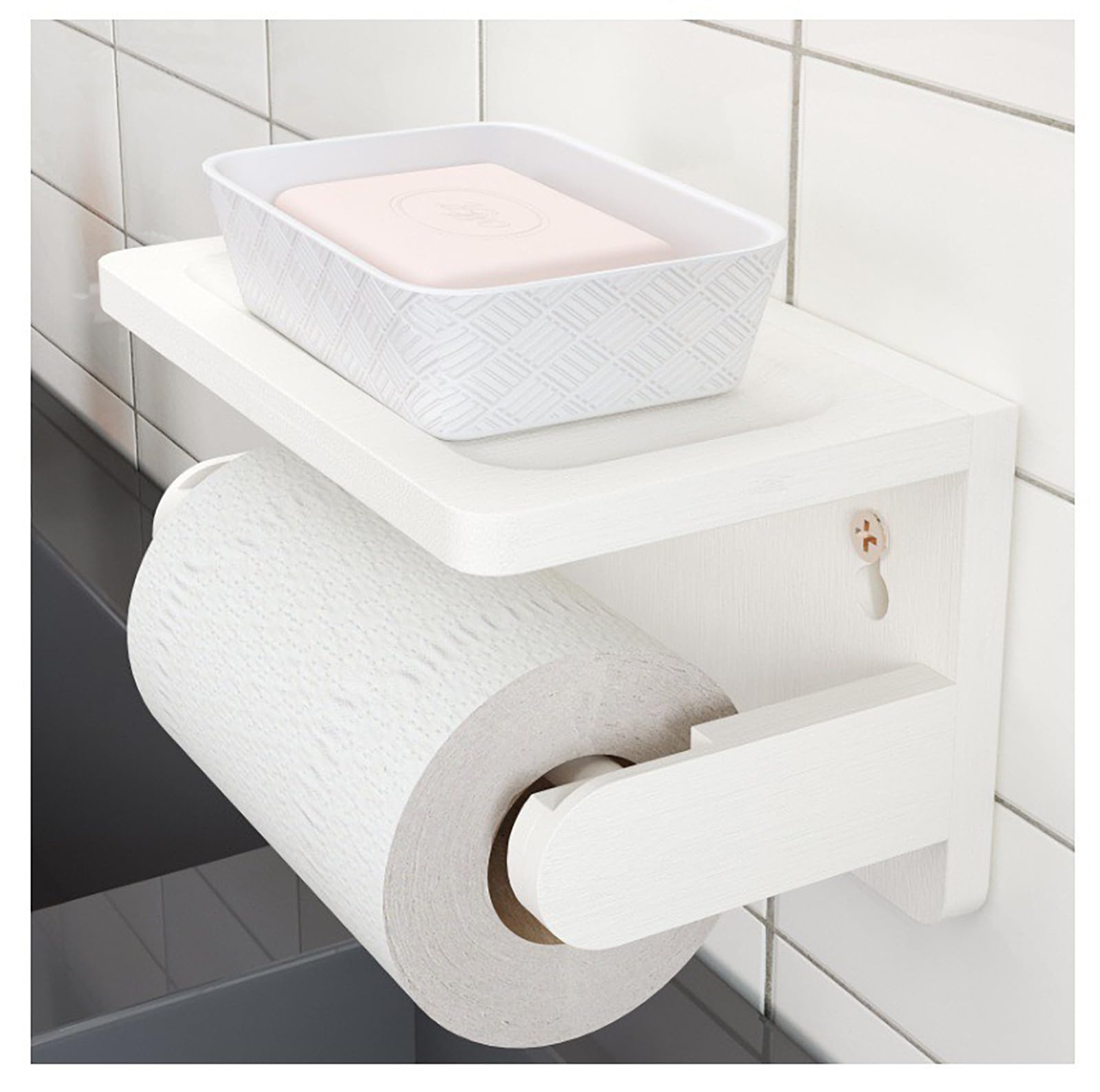 Porte-papier toilette sans perçage mural et étagère amovible en bambou résistant