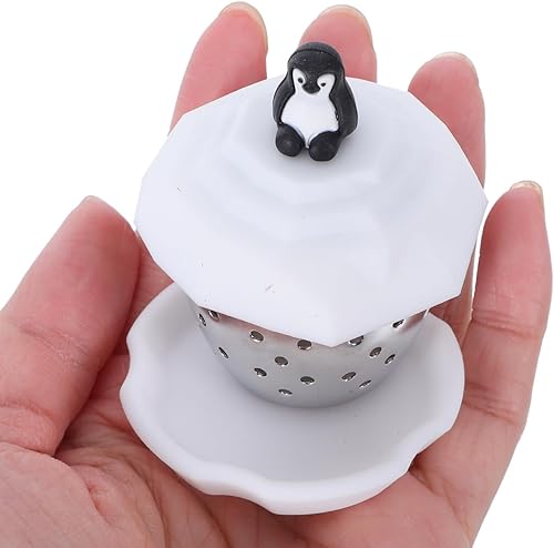Miniatura 3 de Luxshiny Infusor de té de pingüino: colador reutilizable de acero inoxidable para hojas sueltas, lindo filtro de té de malla para uso doméstico