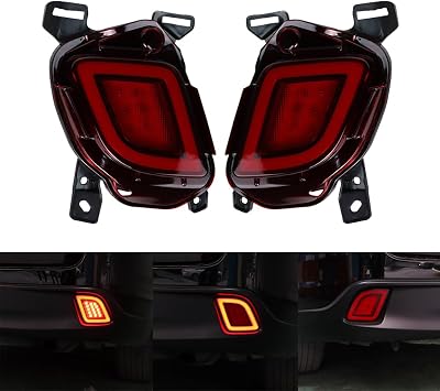 MACHSWON Rear Bumper LED Reflectors Light Lamp, Back Bumper Reflectors Red Lens Brake + Driving + Turn Signal Lamp, 2015-2019 Compatible with Toyota Highlander