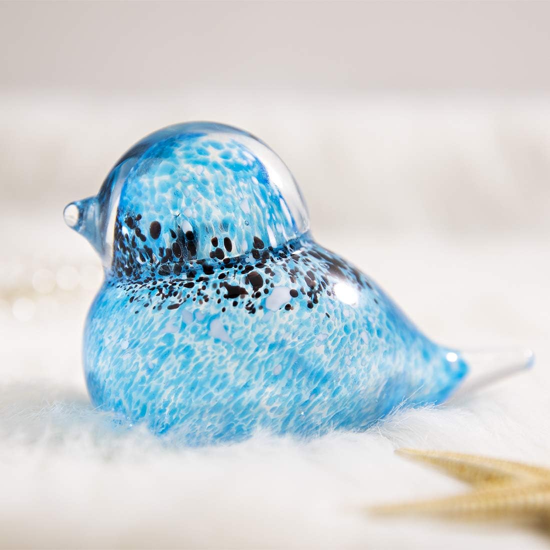 QFkris 4" Hand Blown Glass Blue Birds Figurine, Art Glass Animal Sculpture Status Home Decor Crystal Paperweight Gift for Bird Lover - Image 2