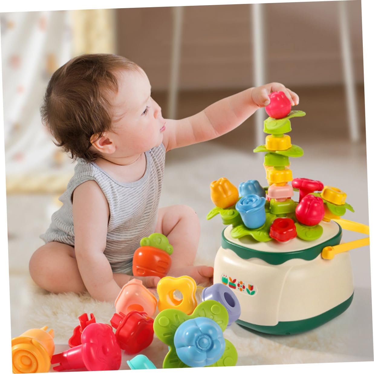 Mikinona Juguete Educativo Sensorial de Ensartar Forma de Cesta de Flores para Entrenamiento de Concentración y Habilidades Motrices Finas Compacto y Seguro para Desarrollo Temprano