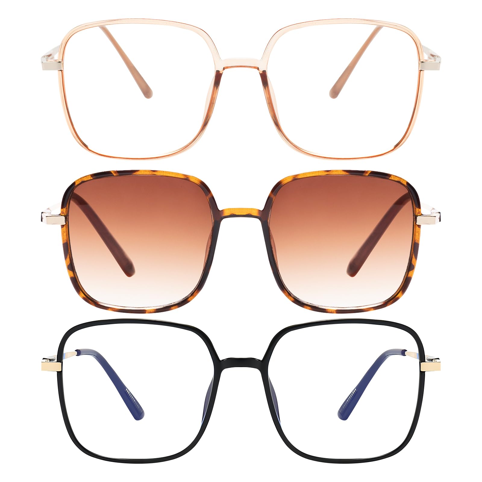 3 Pack Oversized Reading Glasses for Women Men, Large Super Light Frame Blue Light Blocking Readers Eyeglasses