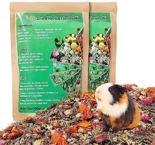 MEWTOGO 7 Oz Guinea Pigs Herb Mix - Natural Flower Herbal Blend in 9 Dried Flowers & Herbs, Hamster Bedding for Bunny Gerbils Small Animals Keep Cage Environment Fresh