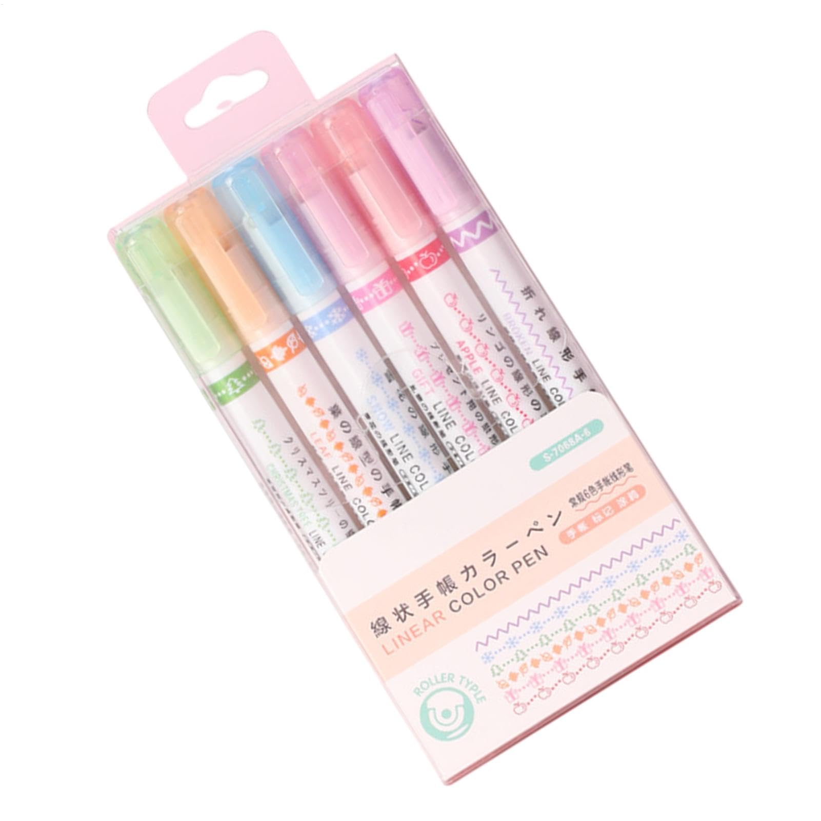 Set di penne evidenziatori, penne curve - Evidenziatore di indicatore di | curva estetico 6 colori,Pennini evidenziatori, linee di marcatura colorate per pianificatore d