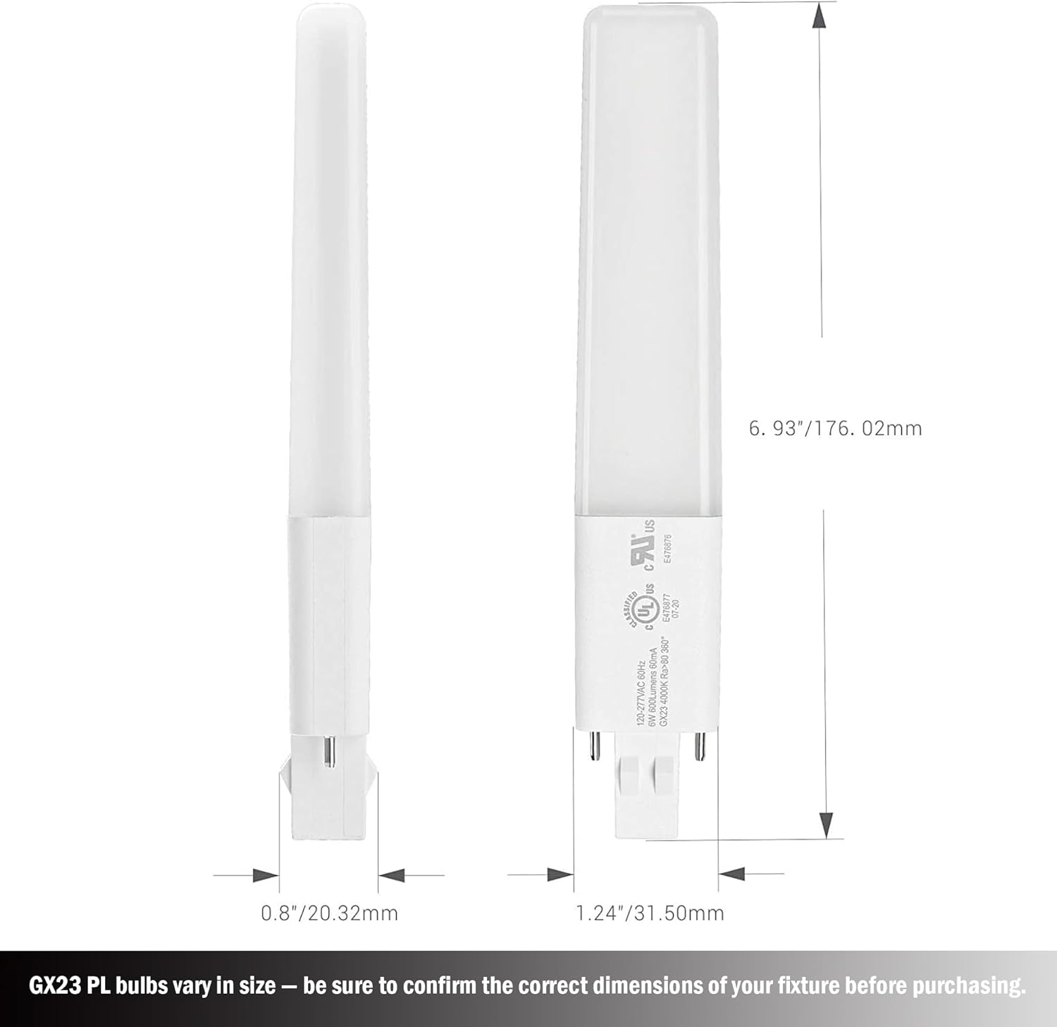GX23 Base LED Bulbs, 6W (13W CFL Equivalent) Slim 2-Pin PL Horizontal LED Light, 4000K Daylight, 360° Beam, 120–277V Plug-and-Play, Energy Efficient CFL Replacement, UL Listed – 10 Pack