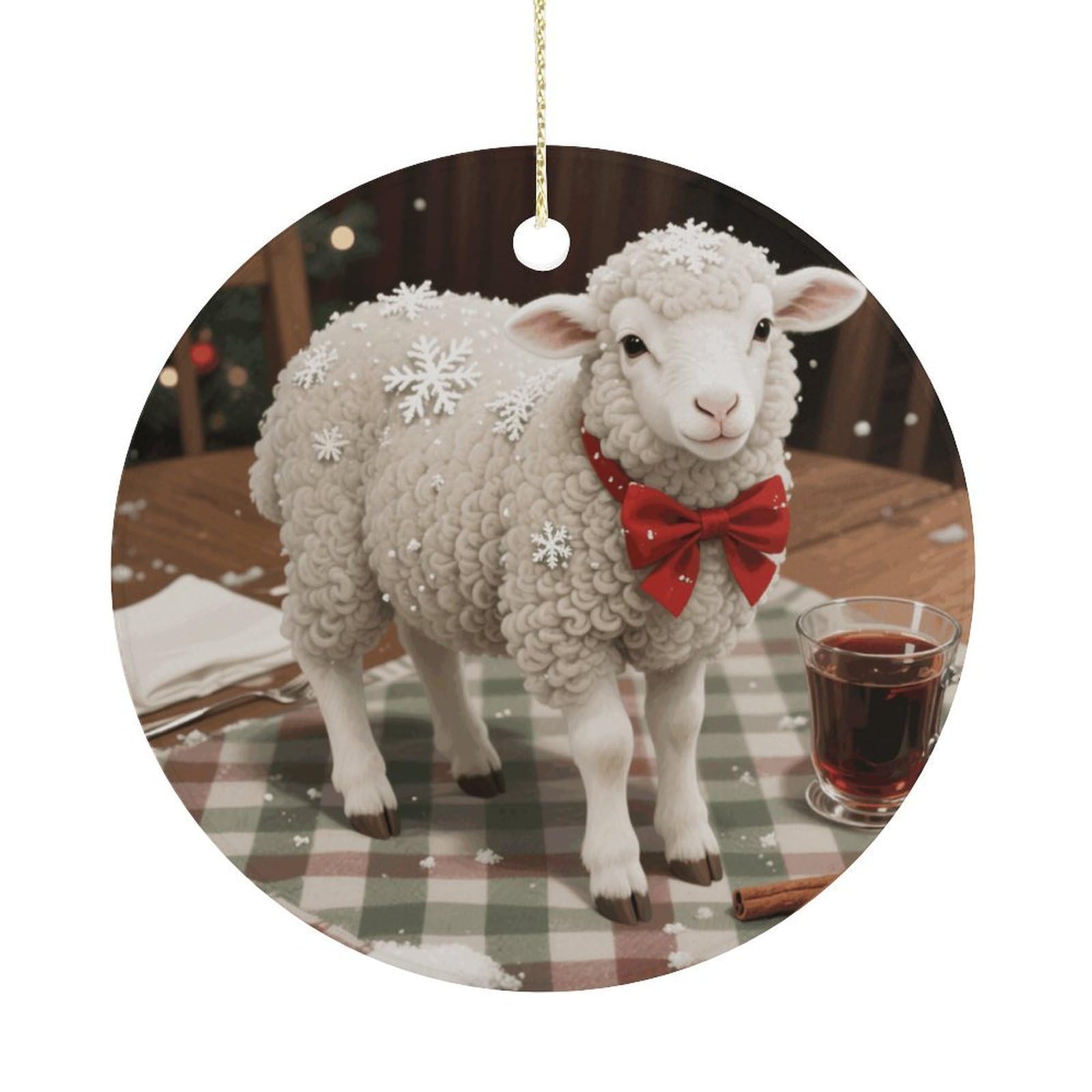 Personalized Christmas Ornaments 2025 Ceramic Hanging Christmas Sheep Ornaments with Gold String Double-Sided Vintage Holiday Decorations for Tree Mantel Tabletop Xmas Party Favors