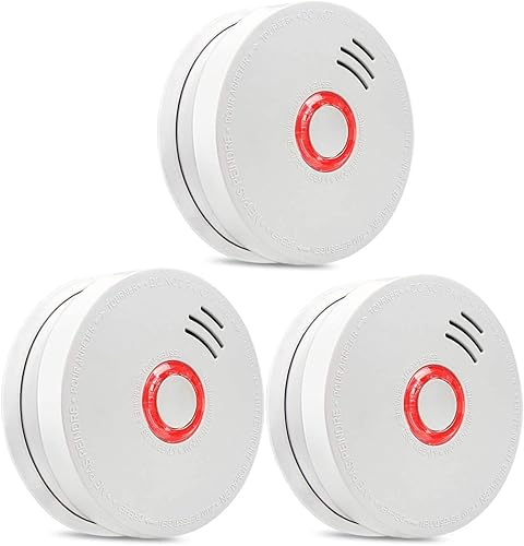 Detector de humo, 3 paquetes de alarma de humo fotoeléctrica con advertencia de sonido ligero, batería de 9 V (incluida), seguridad contra incendios