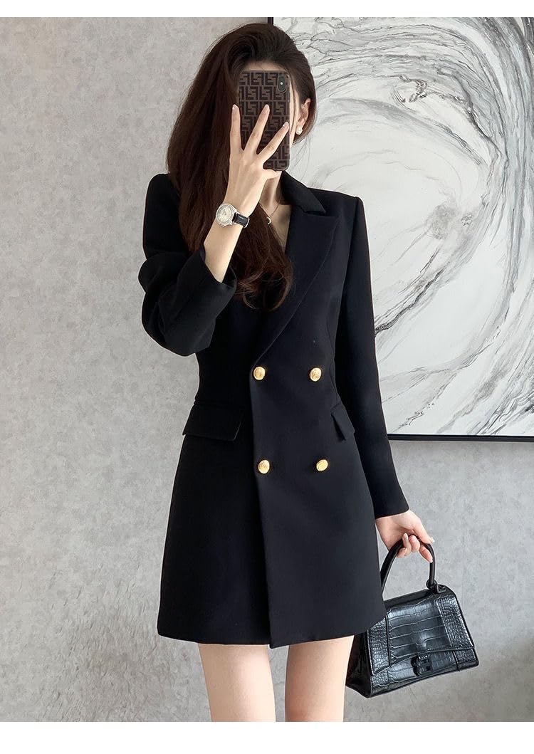 Donna Doppio Petto Bottoni Blazer Lavoro d'ufficio Vestito Cappotto Picco Risvolto Smoking Giacca